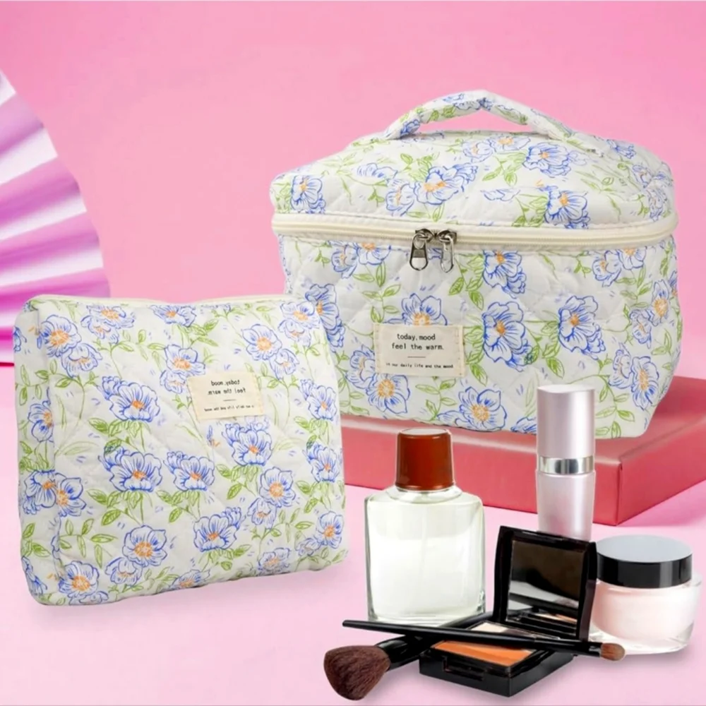 2pc Quilted Floral Makeup&Travel Bag Set - Picture 4 of 6